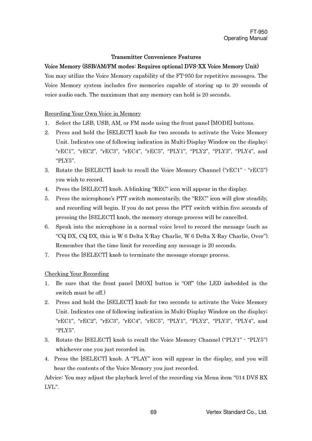 Vertex Standard manual FT-950 Operating Manual 