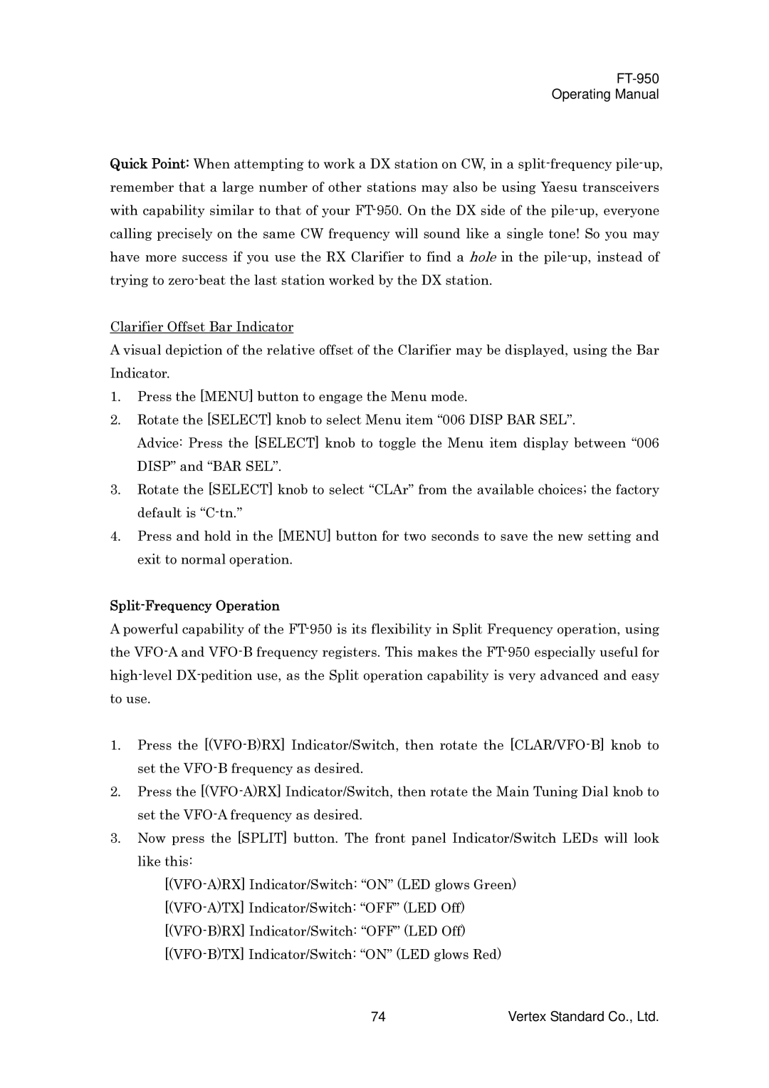 Vertex Standard FT-950 manual Split-Frequency Operation 