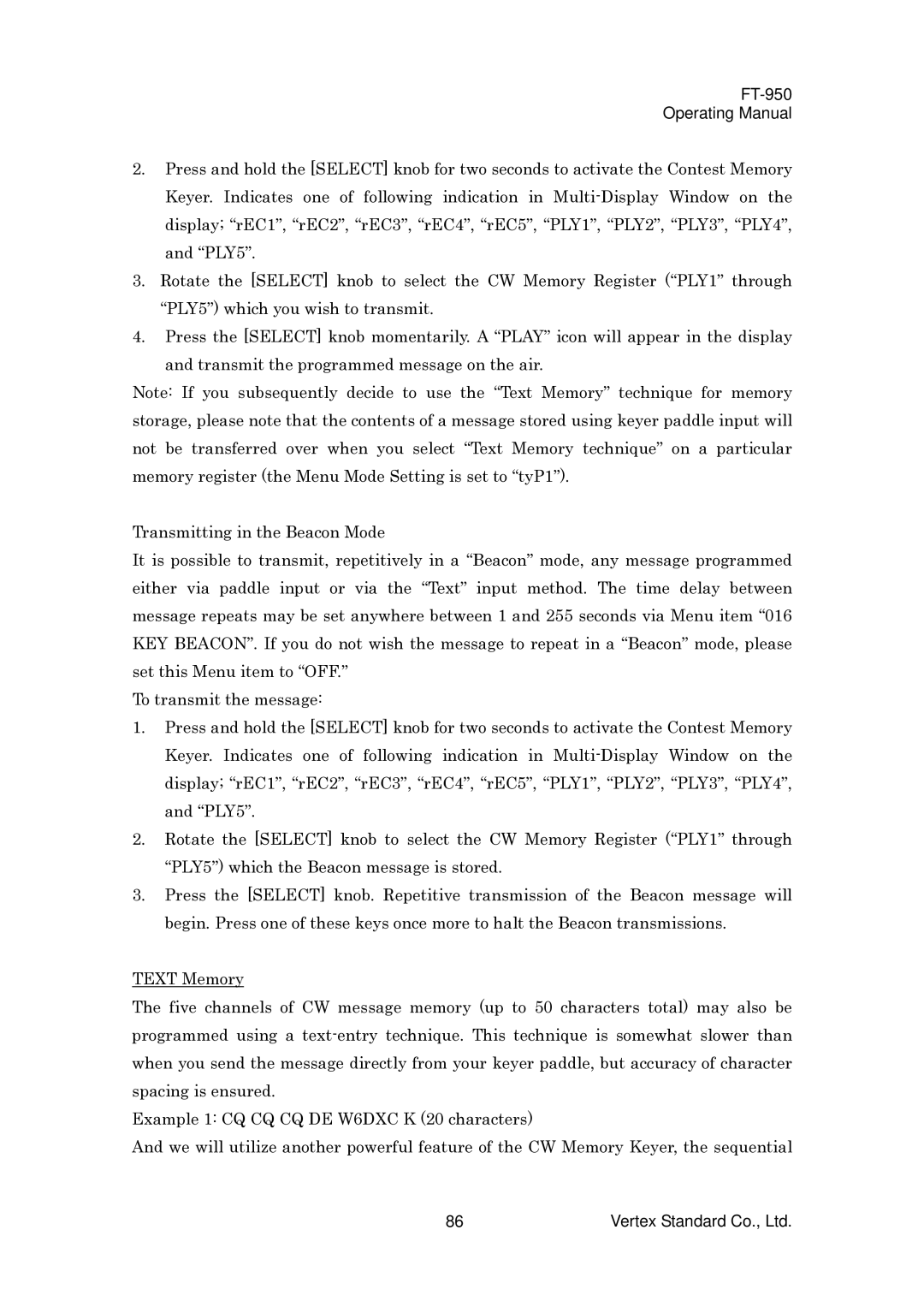 Vertex Standard manual FT-950 Operating Manual 