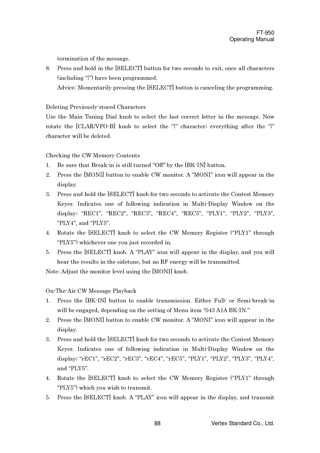 Vertex Standard manual FT-950 Operating Manual 