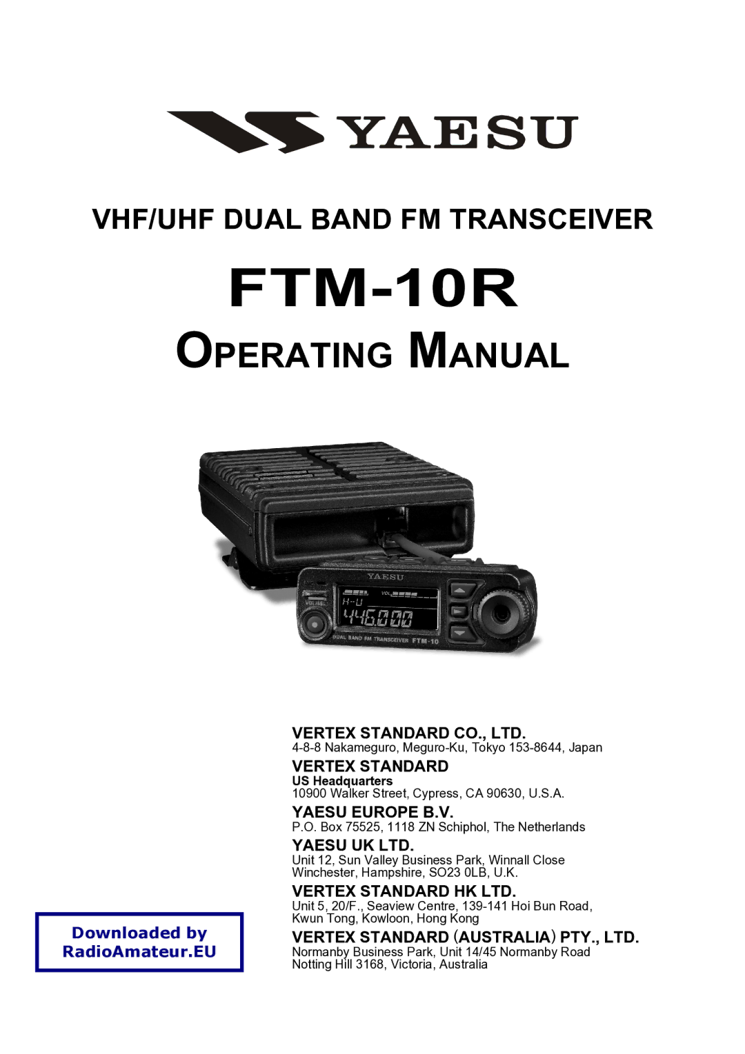 Vertex Standard FTM-10R manual 