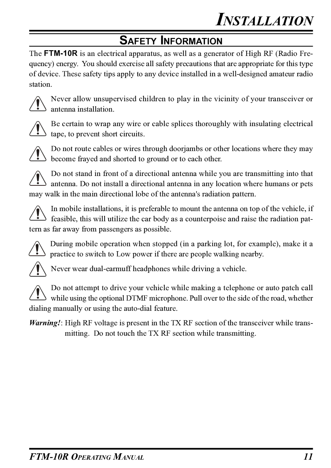 Vertex Standard FTM-10R manual Safety Information 