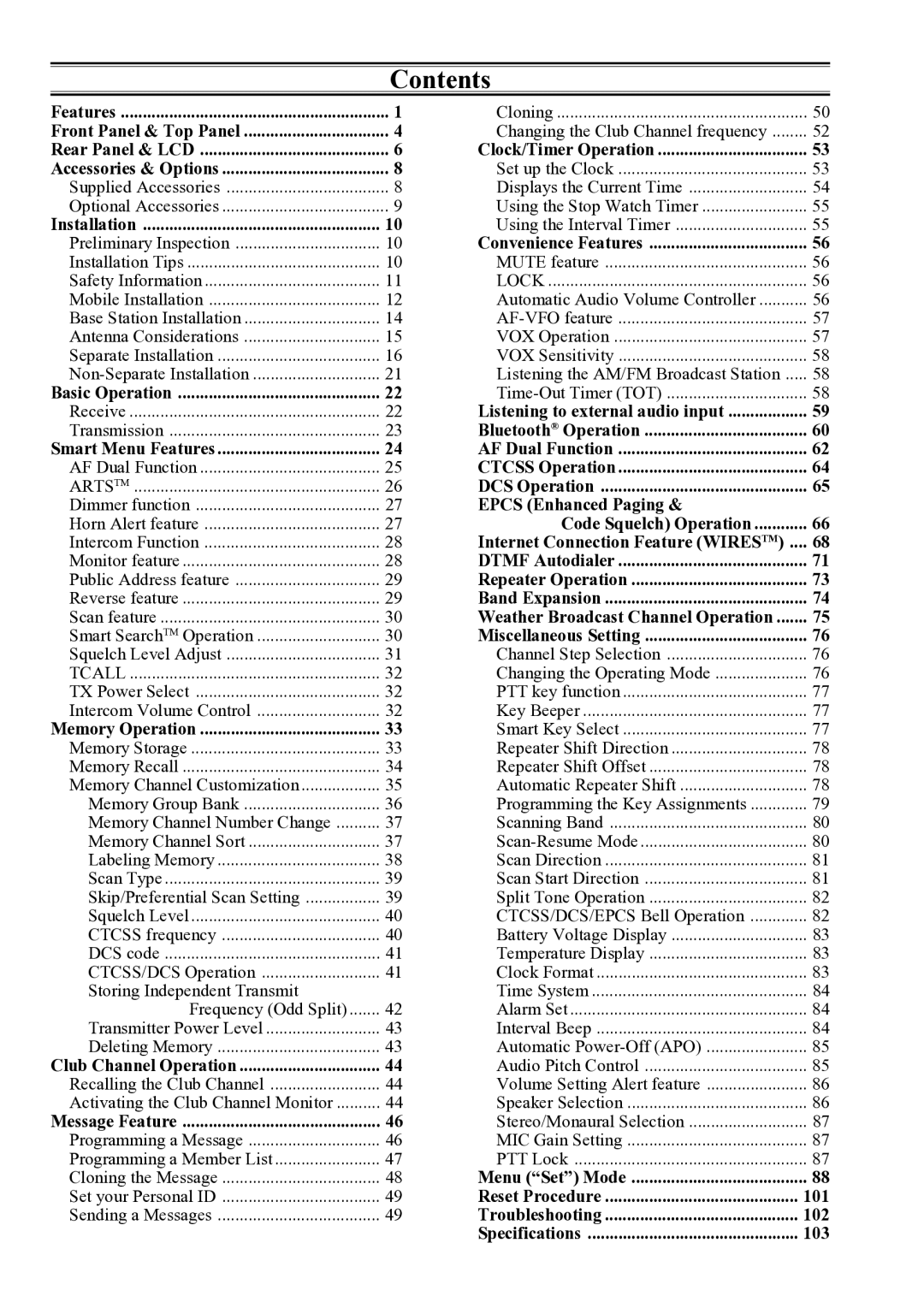 Vertex Standard FTM-10R manual Contents 