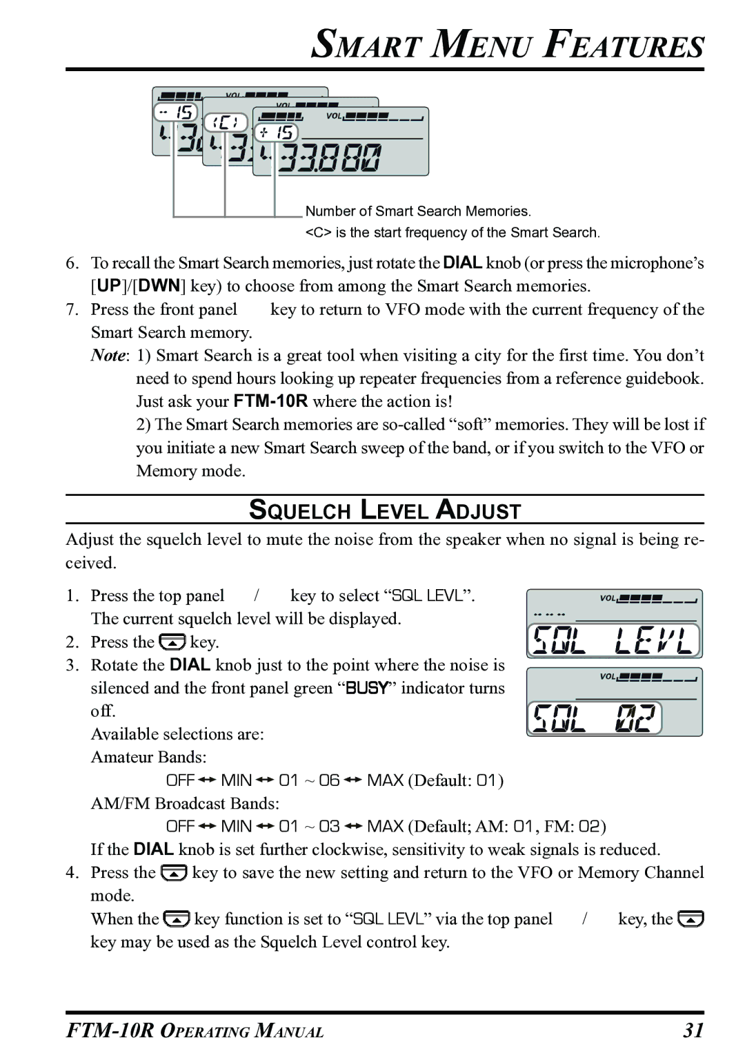 Vertex Standard FTM-10R manual Squelch Level Adjust 