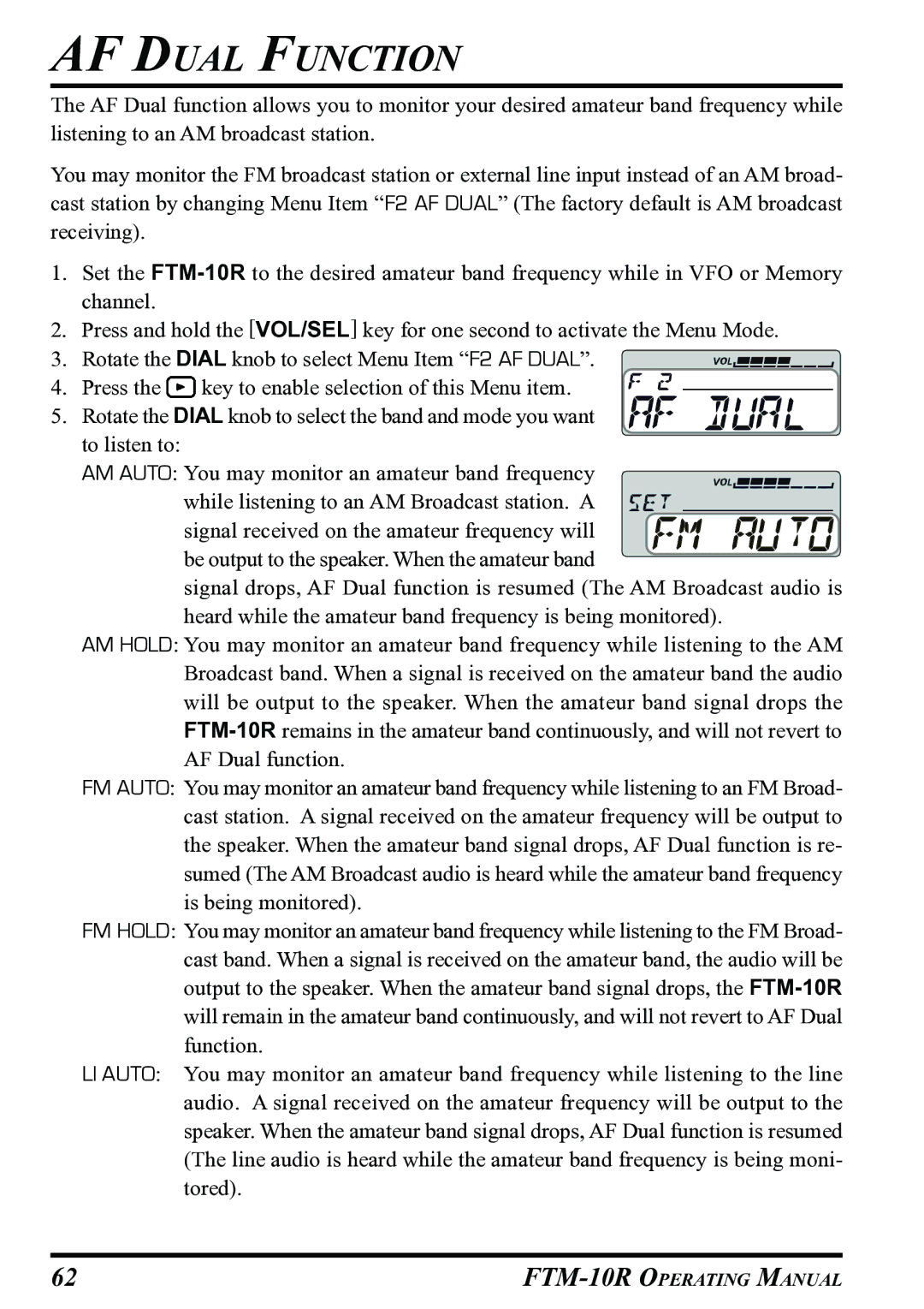 Vertex Standard FTM-10R manual AF Dual Function 