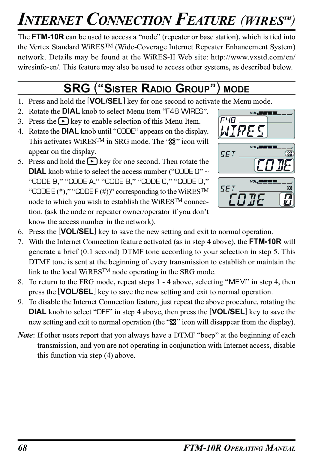 Vertex Standard FTM-10R manual Internet Connection Feature Wirestm, SRG Sister Radio Group Mode 