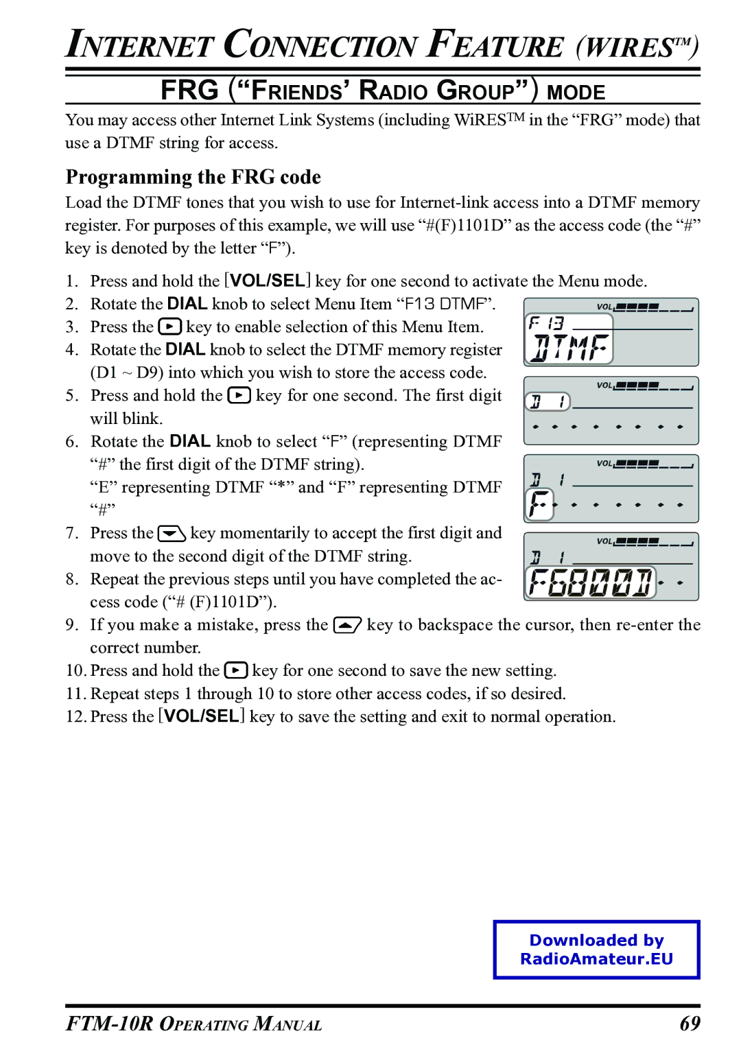 Vertex Standard FTM-10R manual Programming the FRG code, FRG FRIENDS’ Radio Group Mode 