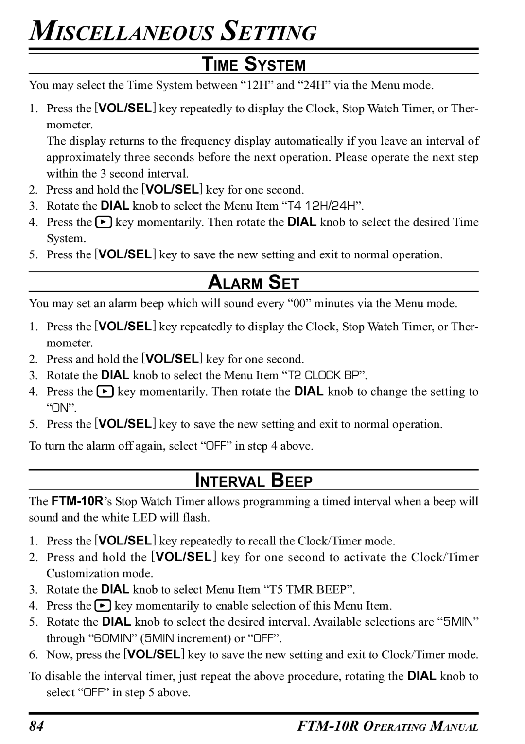 Vertex Standard FTM-10R manual Time System, Alarm SET, Interval Beep 