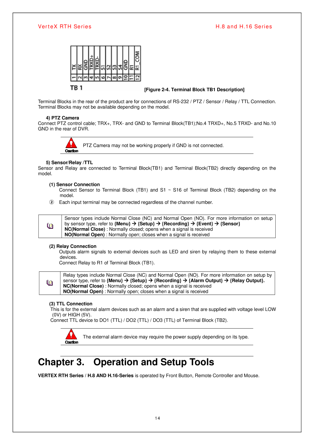 Vertex Standard H.16, H.8 manual PTZ Camera, Sensor/Relay /TTL, Sensor Connection, Relay Connection, TTL Connection 