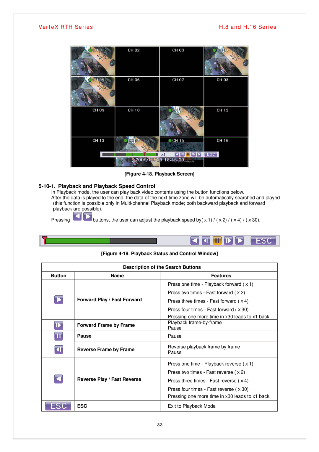 Vertex Standard H.8, H.16 manual Playback and Playback Speed Control, Forward Play / Fast Forward, Forward Frame by Frame 