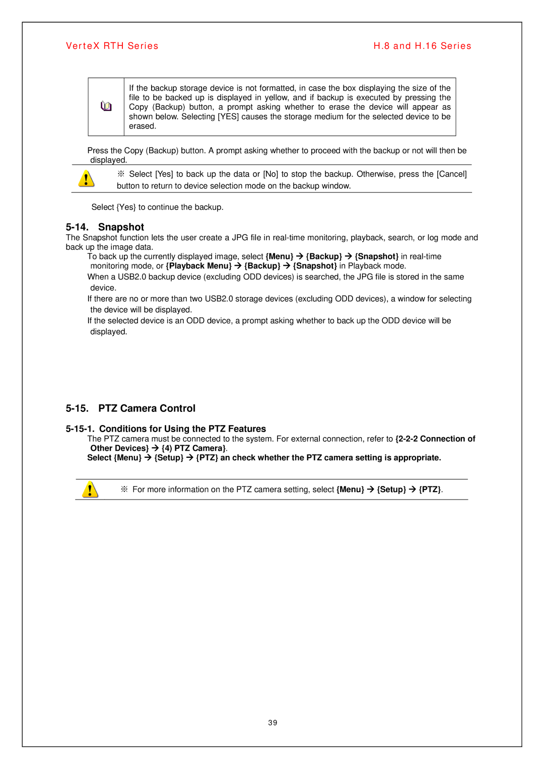 Vertex Standard H.8, H.16 manual Snapshot, PTZ Camera Control, Conditions for Using the PTZ Features 