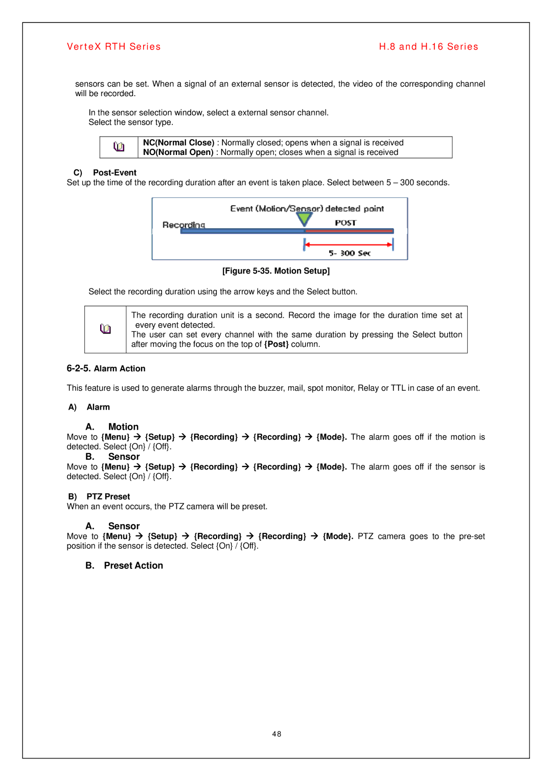 Vertex Standard H.16, H.8 manual Motion, Sensor, Preset Action 