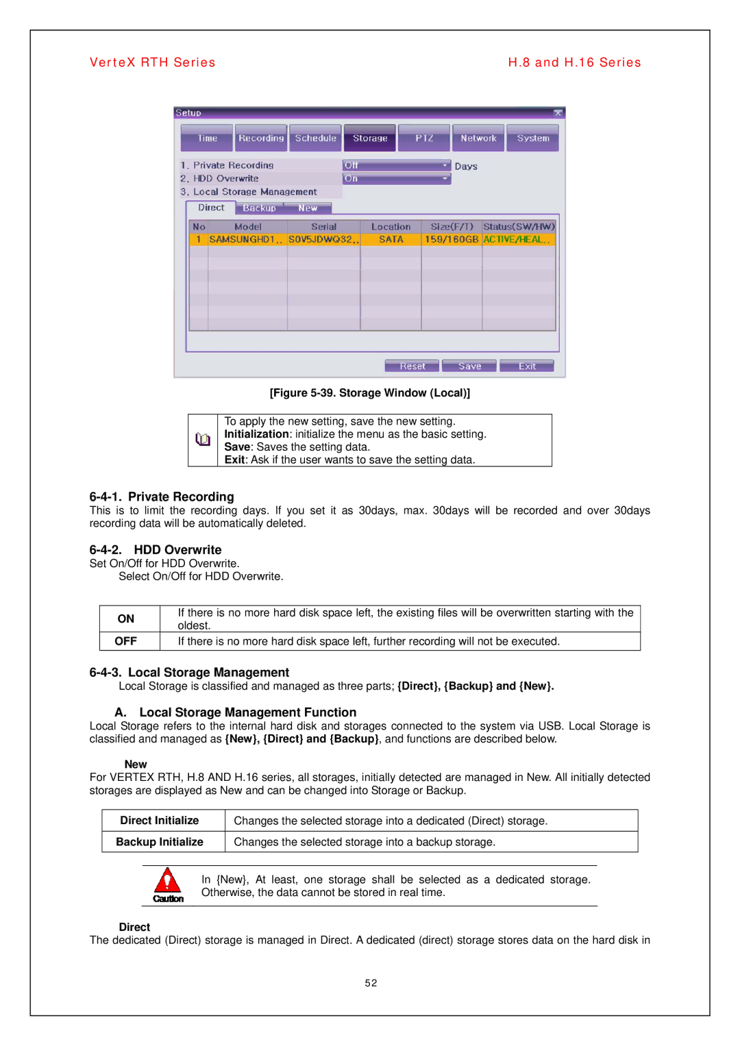Vertex Standard H.16, H.8 manual Private Recording, HDD Overwrite, Local Storage Management Function 