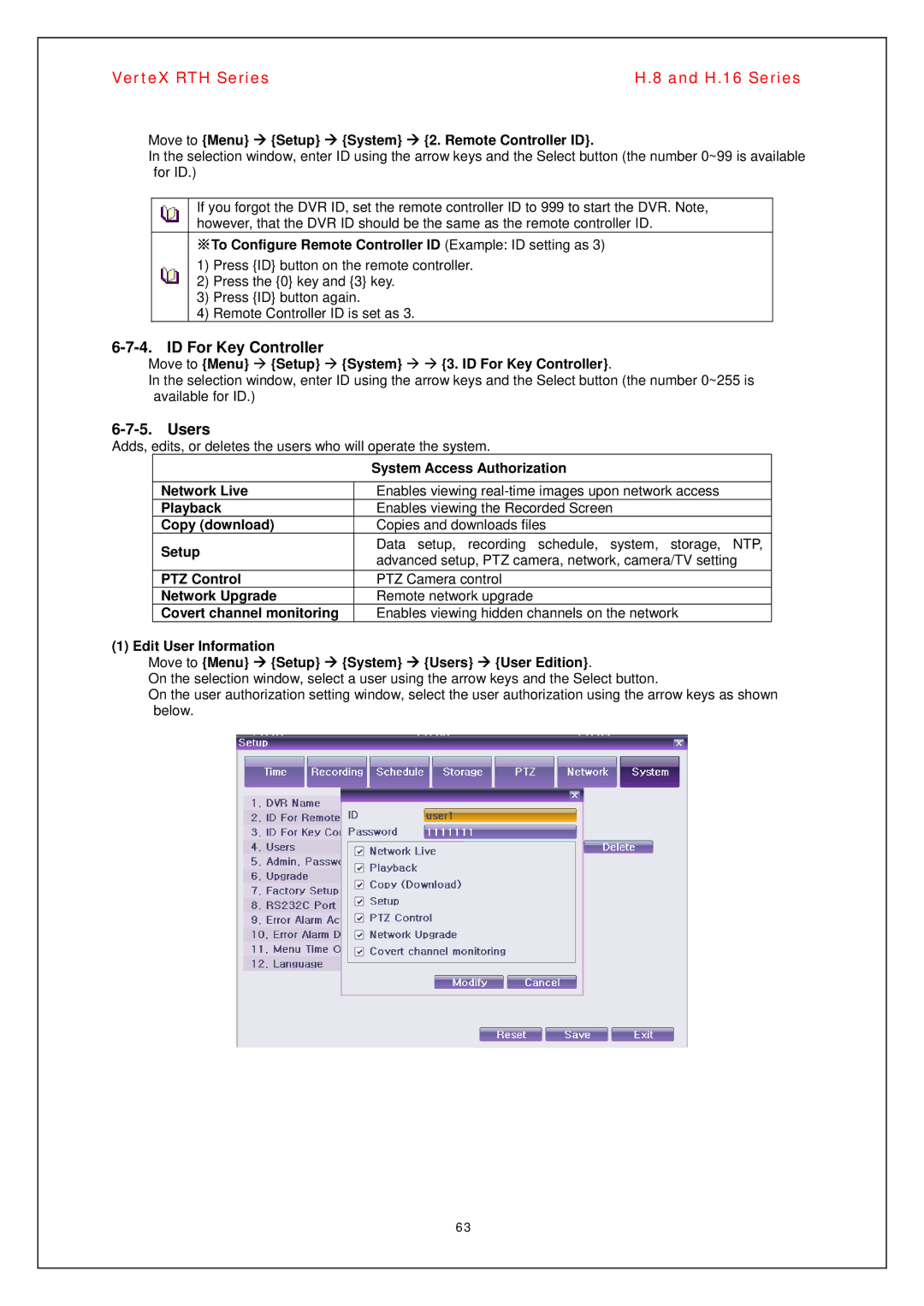 Vertex Standard H.8, H.16 manual ID For Key Controller, Users 