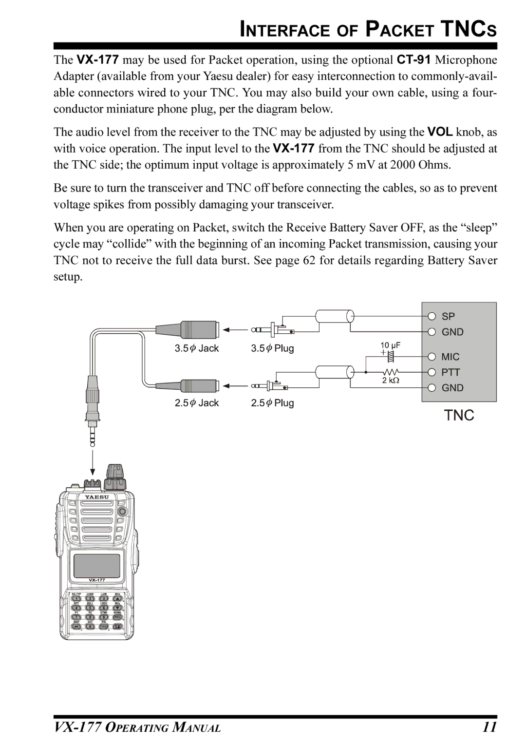 Vertex Standard VX-177 manual Interface of Packet Tncs 