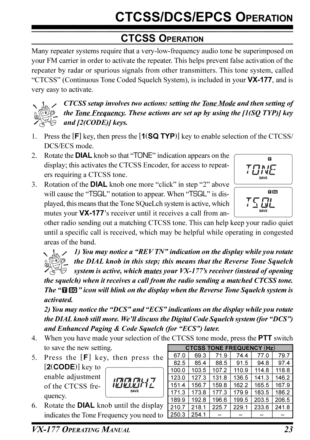 Vertex Standard VX-177 manual CTCSS/DCS/EPCS Operation, Ctcss Operation 