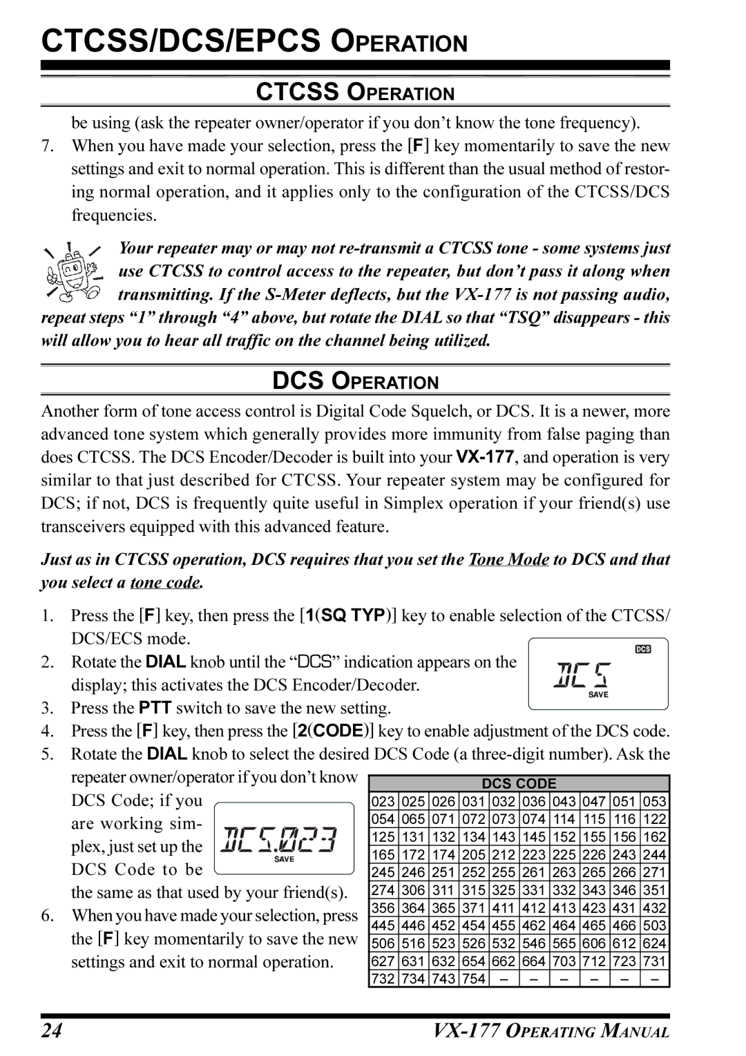 Vertex Standard VX-177 manual DCS Operation 