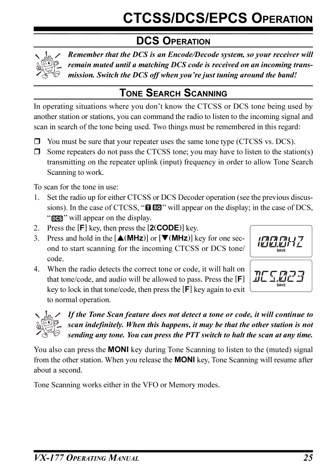 Vertex Standard VX-177 manual Tone Search Scanning 