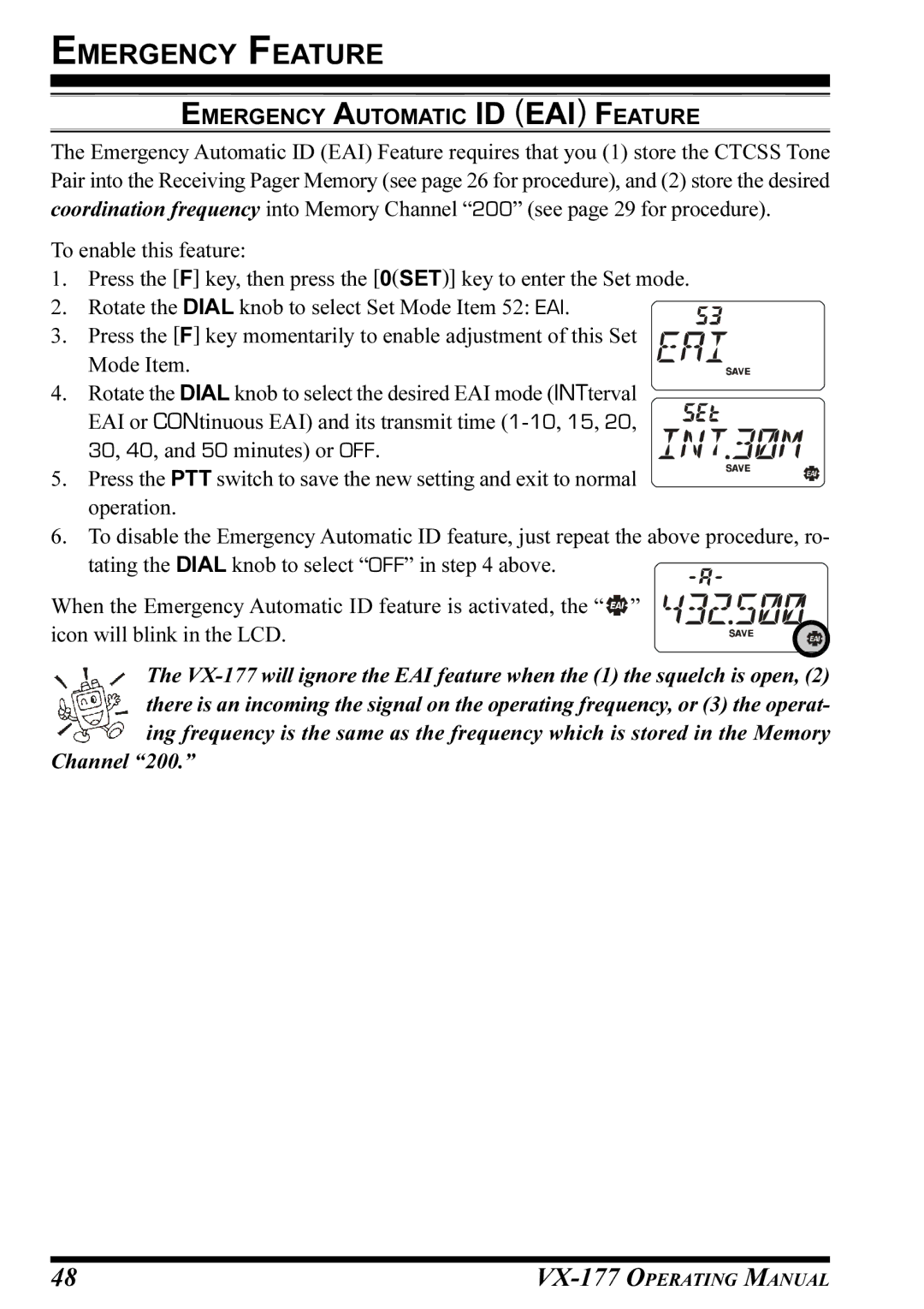 Vertex Standard VX-177 manual Emergency Feature 