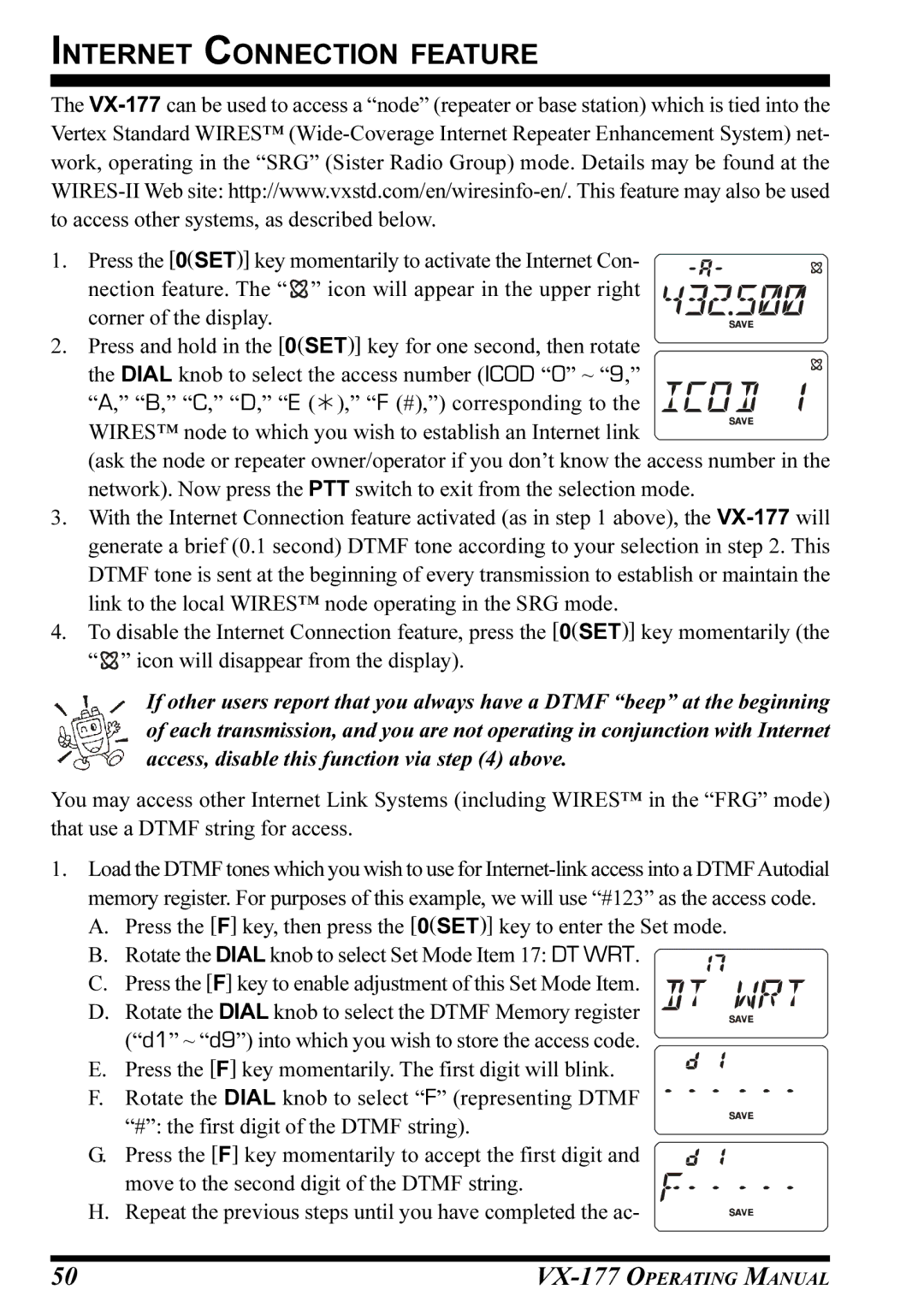 Vertex Standard VX-177 manual Internet Connection Feature 