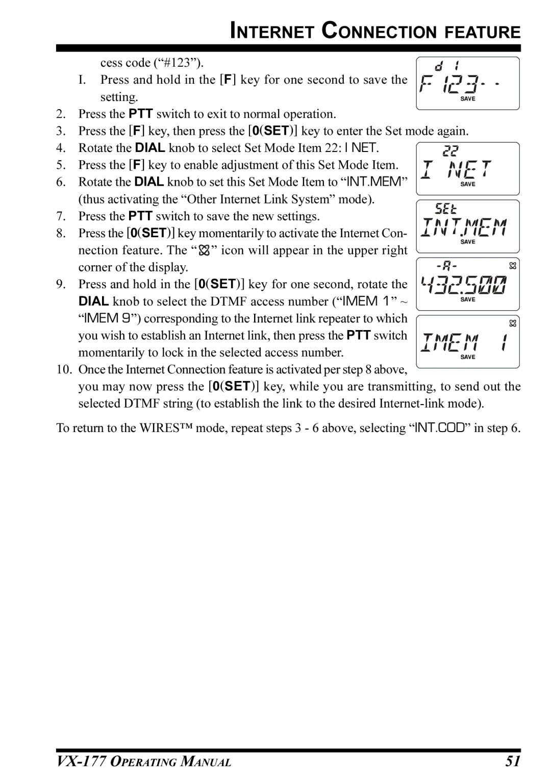 Vertex Standard VX-177 manual Internet Connection Feature 