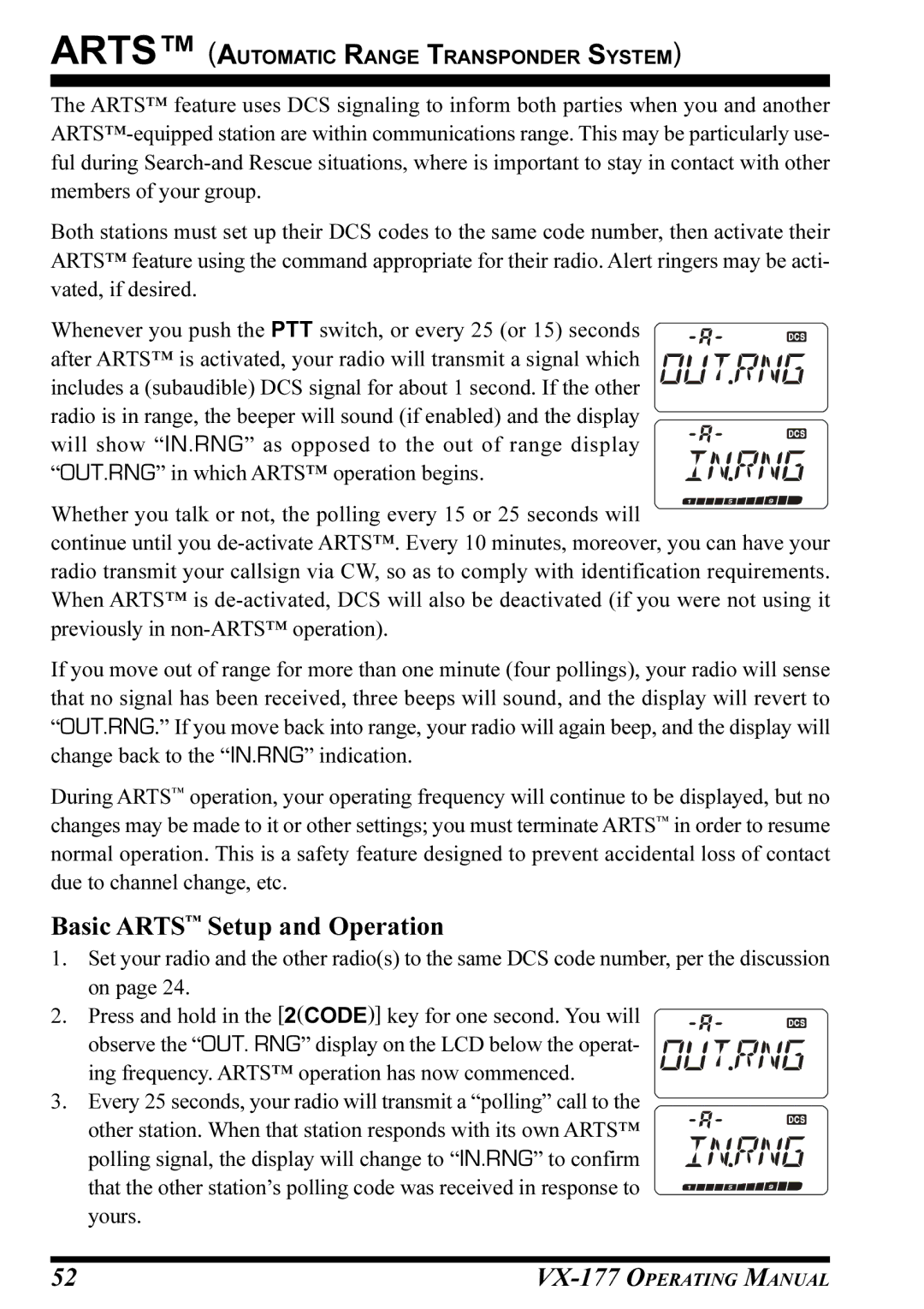 Vertex Standard VX-177 manual Basic Arts Setup and Operation 