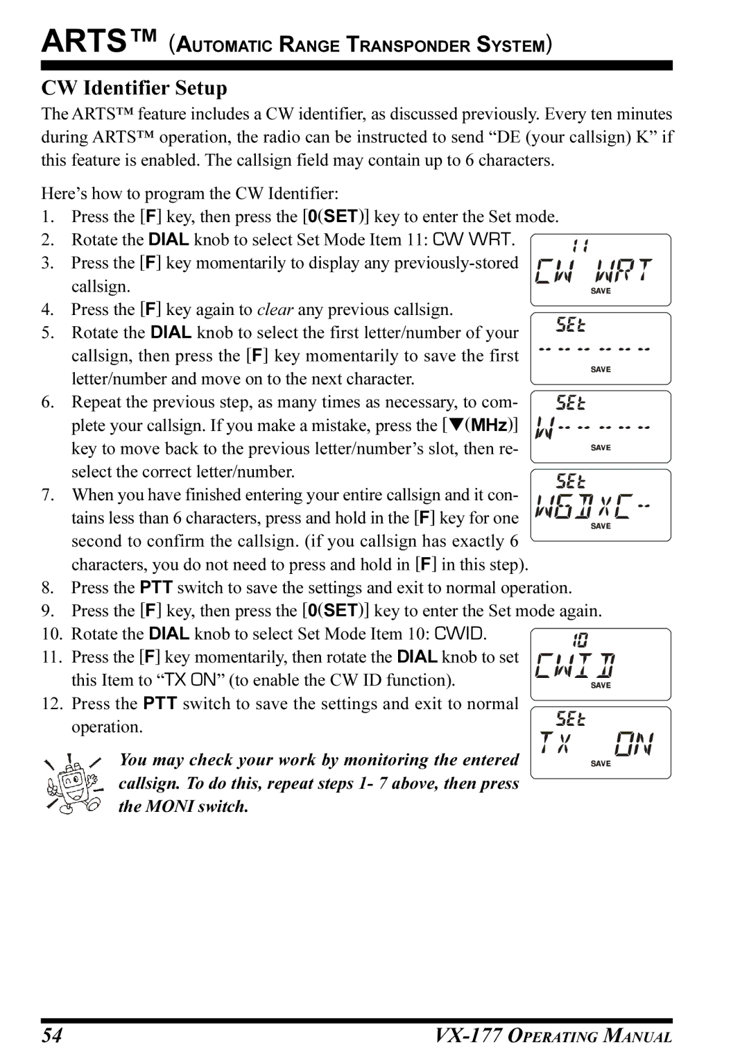 Vertex Standard VX-177 manual CW Identifier Setup 