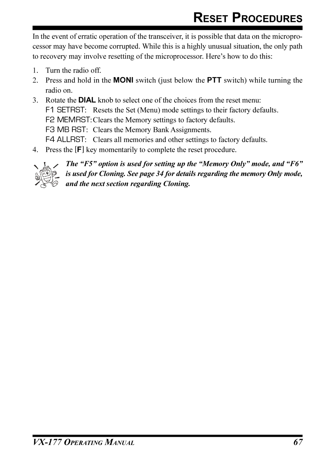 Vertex Standard VX-177 manual Reset Procedures 