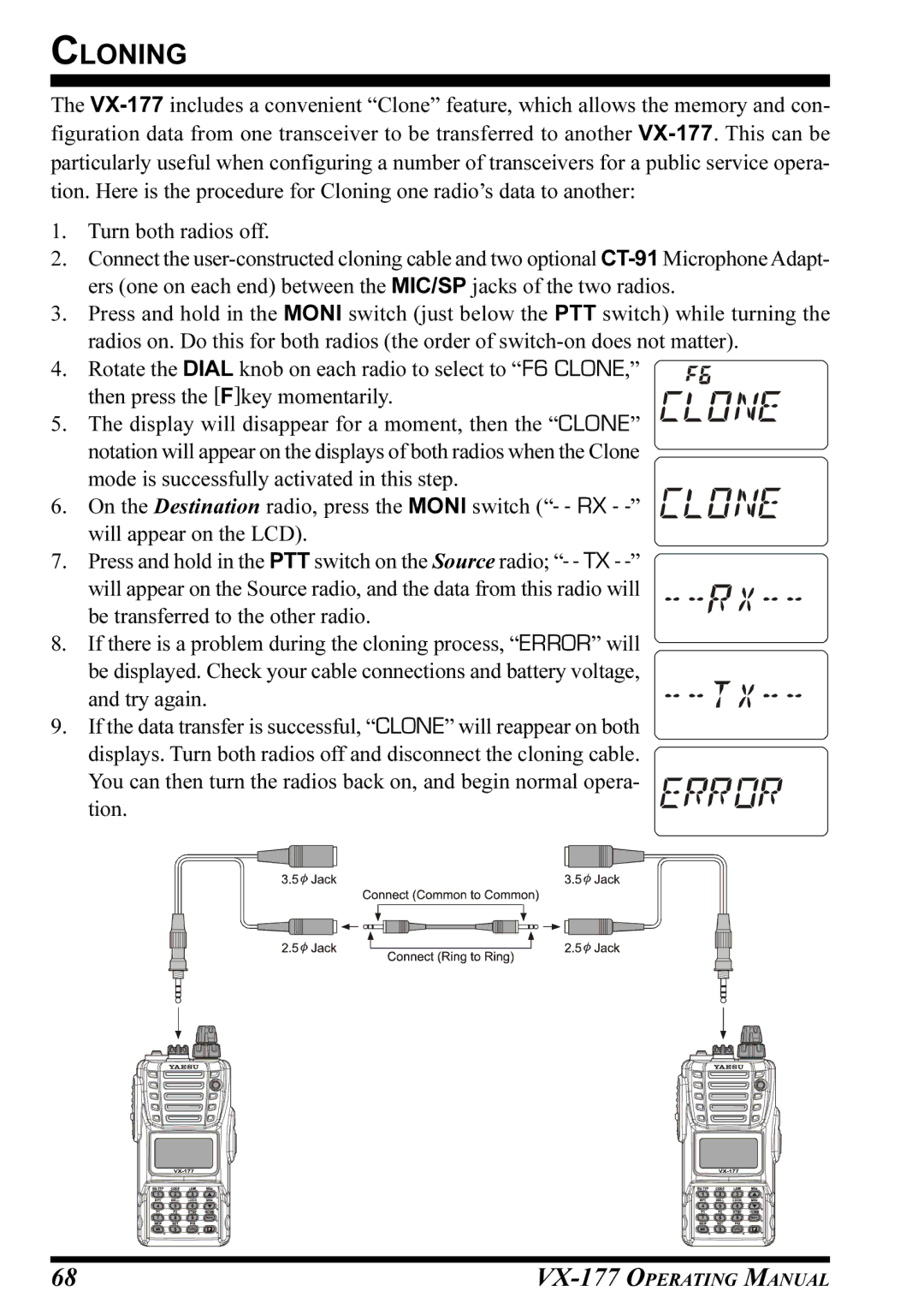 Vertex Standard VX-177 manual Cloning, Try again 