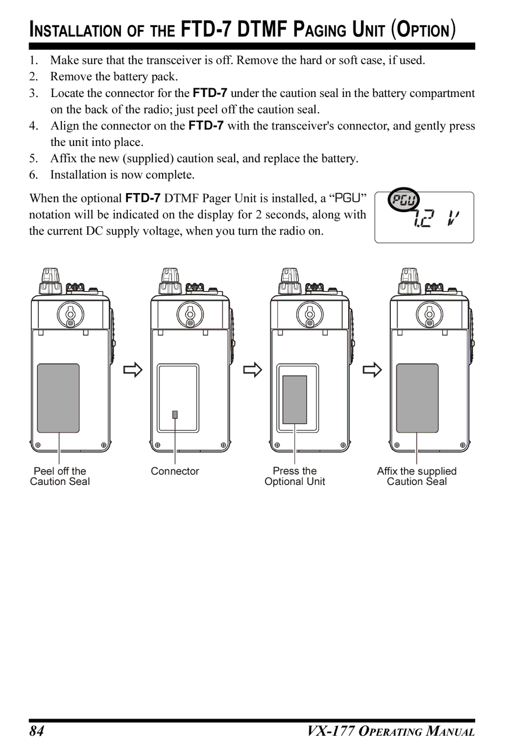 Vertex Standard VX-177 manual Installation of the FTD-7 Dtmf Paging Unit Option 