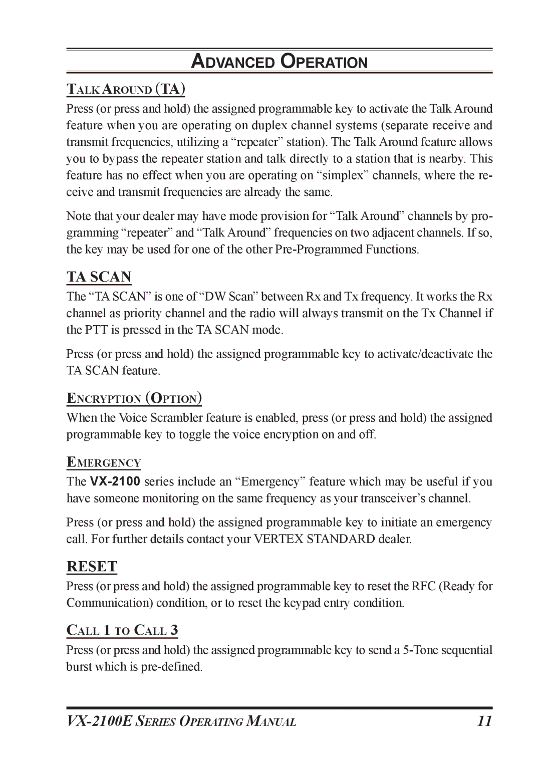 Vertex Standard VX-2100E manual TA Scan 