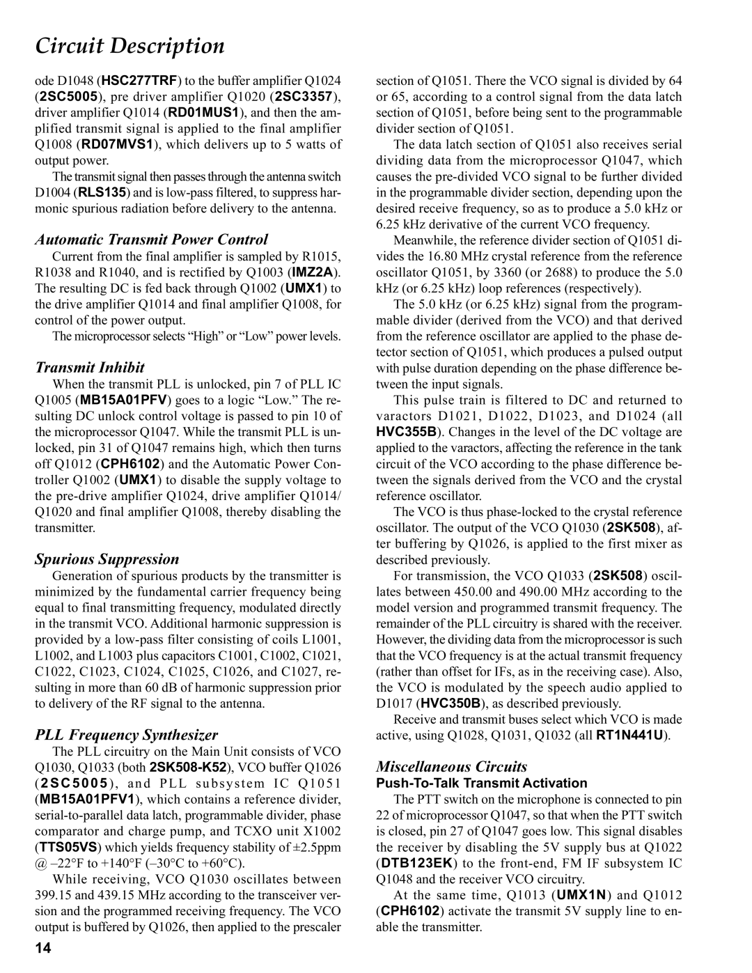 Vertex Standard VX-410 Automatic Transmit Power Control, Transmit Inhibit, Spurious Suppression, PLL Frequency Synthesizer 