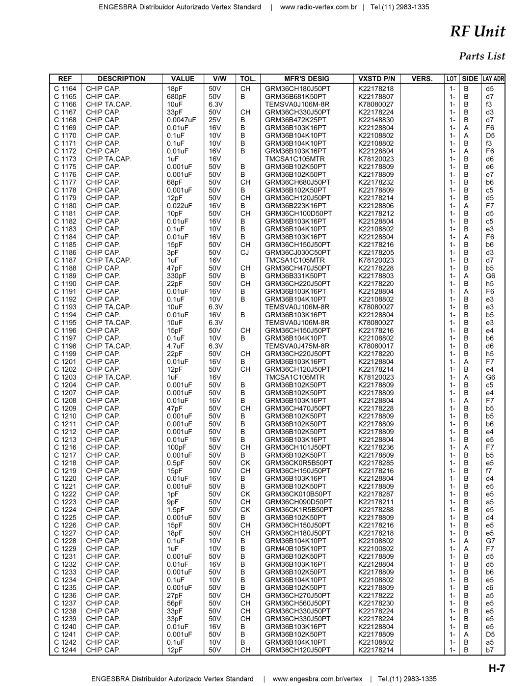 Vertex Standard VX-4200 service manual GRM36CH330J50PT 