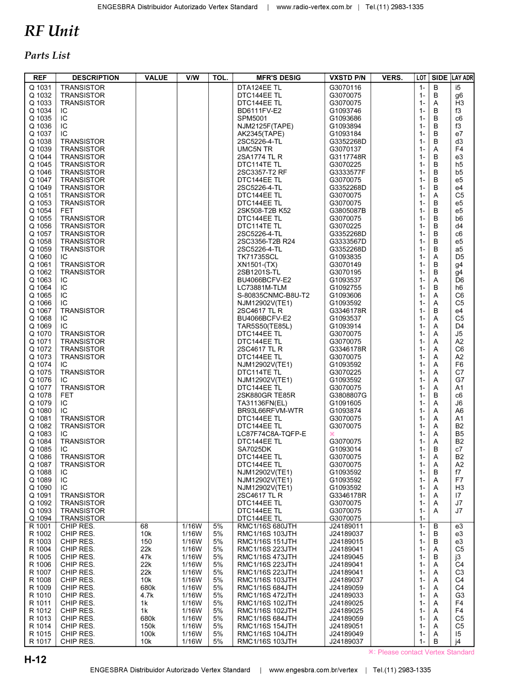 Vertex Standard VX-4200 service manual Transistor DTA124EE TL 