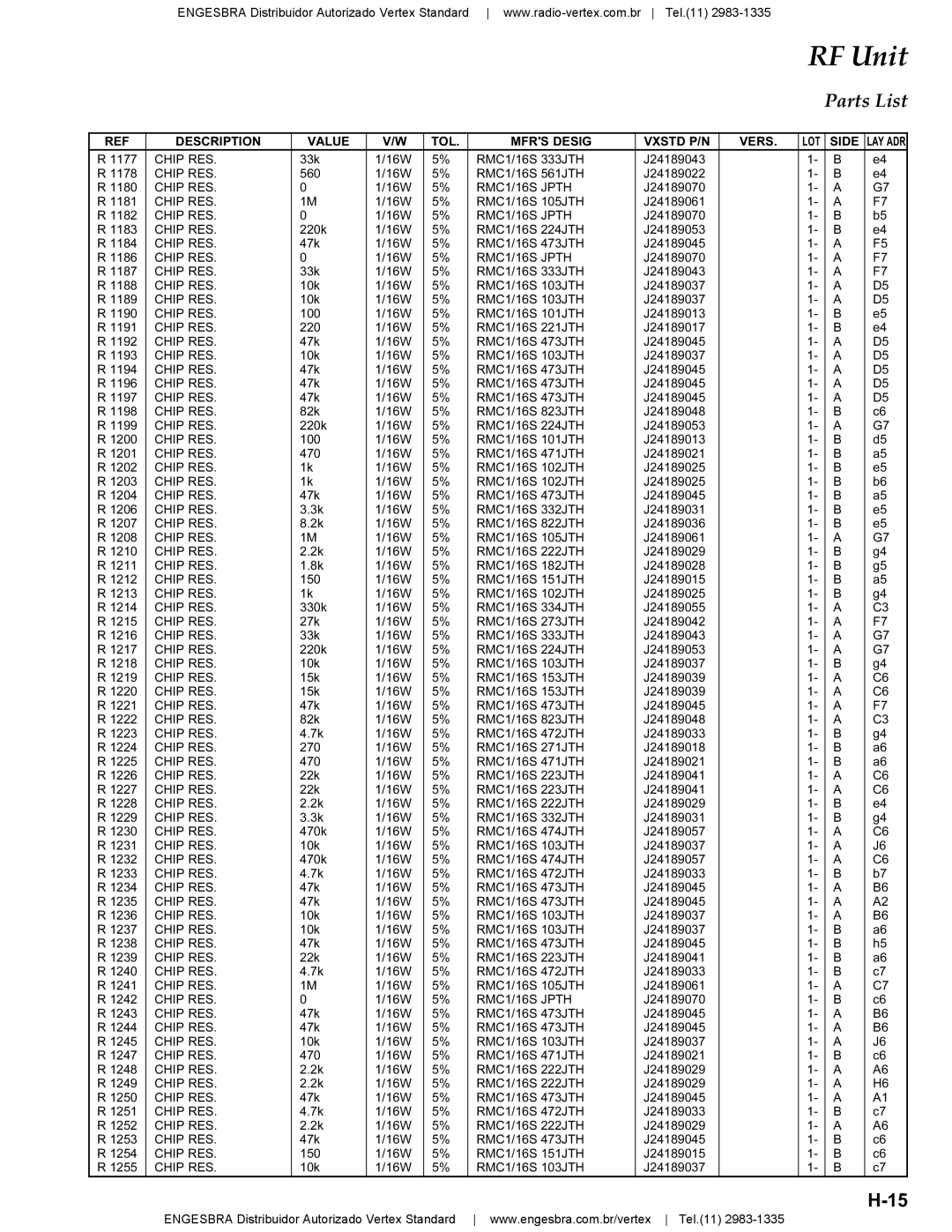 Vertex Standard VX-4200 service manual 33k 16W RMC1/16S 333JTH J24189043 1178 