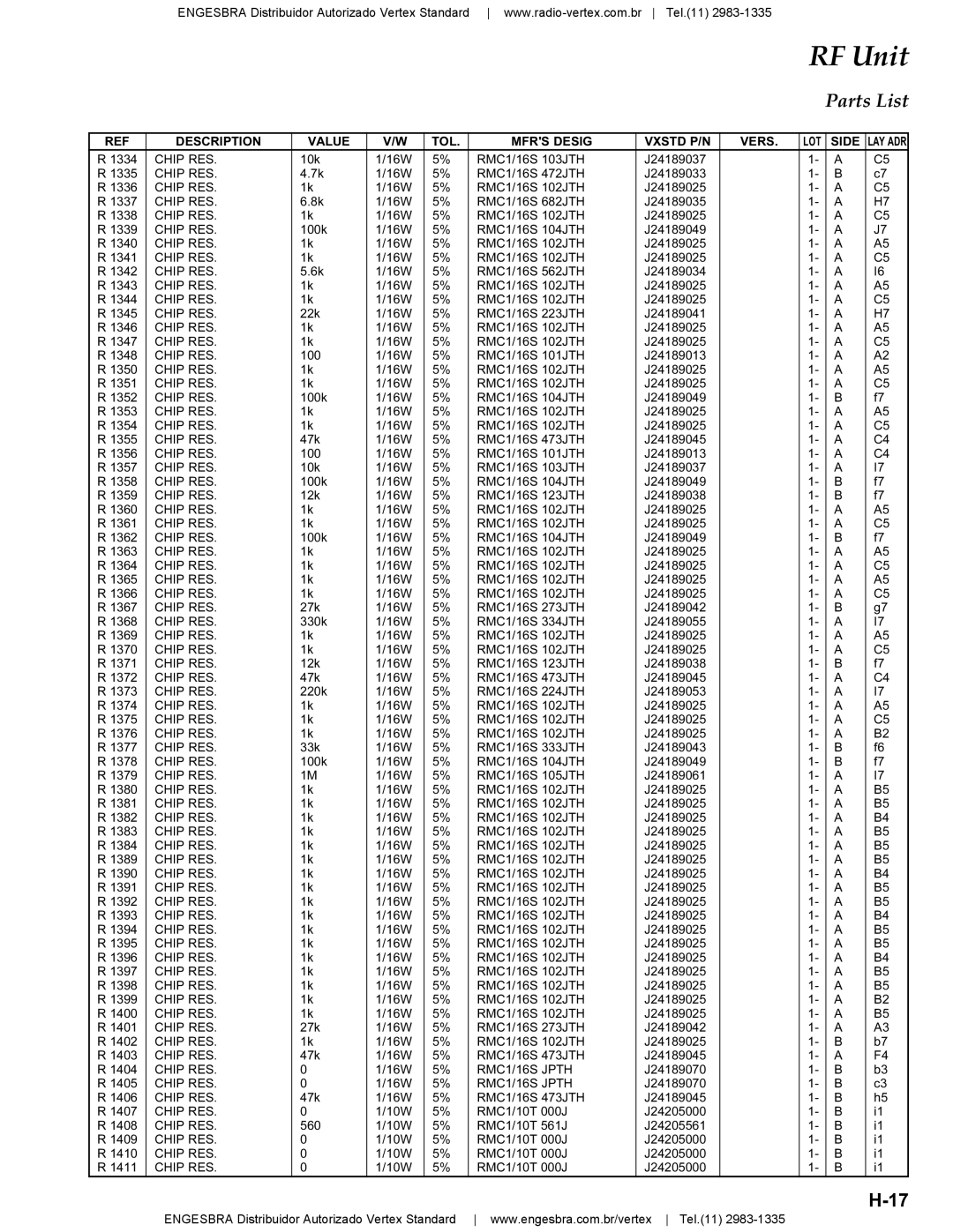 Vertex Standard VX-4200 service manual 10k 16W RMC1/16S 103JTH J24189037 1335 