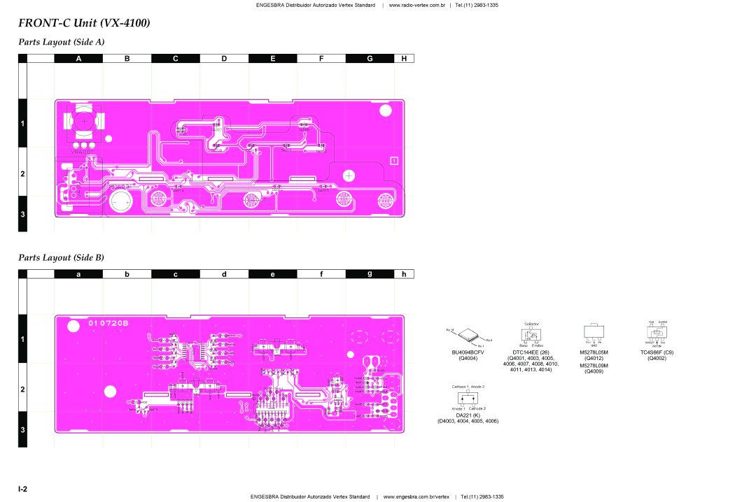 Vertex Standard VX-4200 service manual Parts Layout Side a Parts Layout Side B 