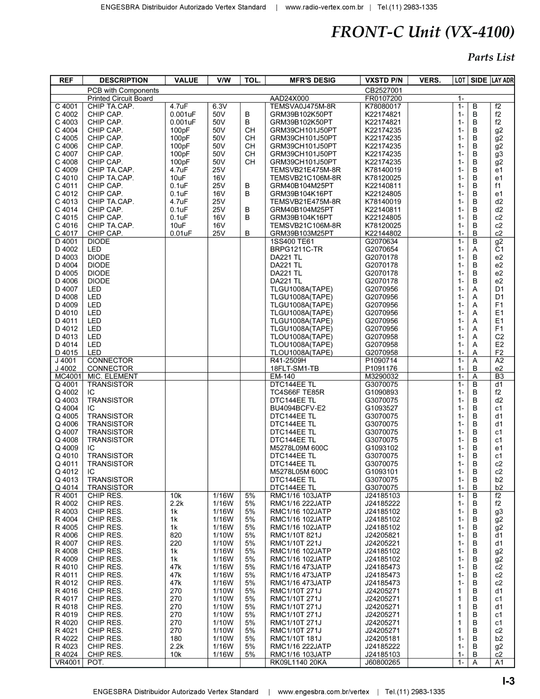 Vertex Standard VX-4200 service manual GRM39CH101J50PT 