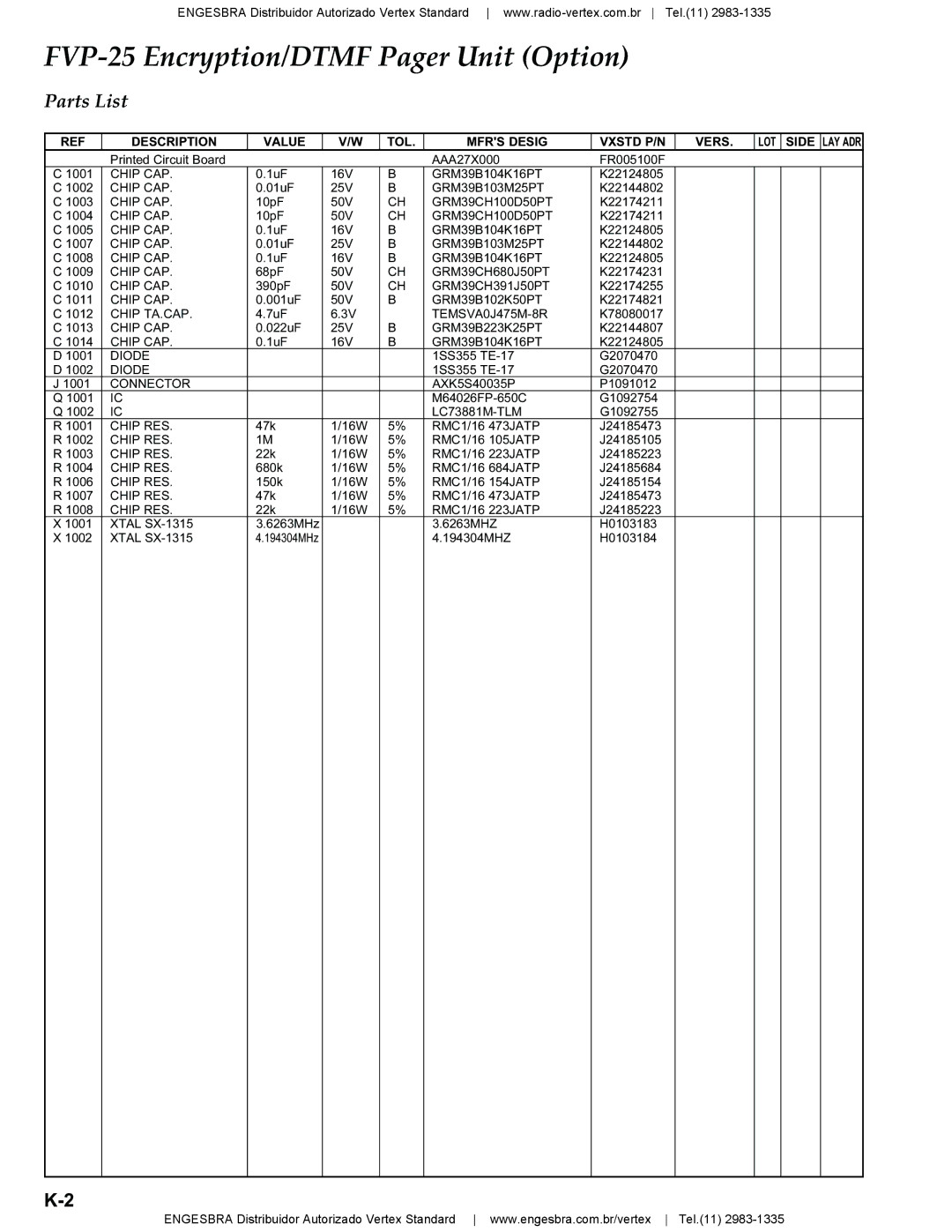 Vertex Standard VX-4200 service manual GRM39CH100D50PT 