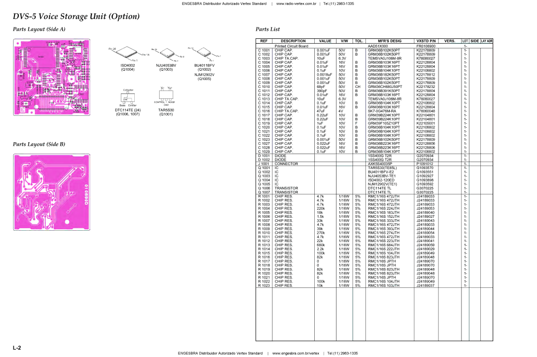 Vertex Standard VX-4200 service manual Parts Layout Side a 