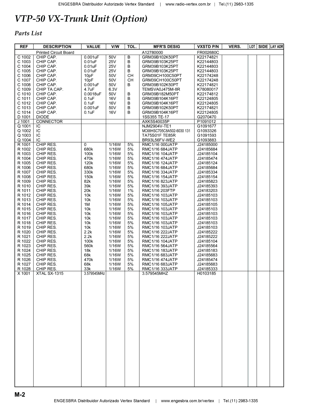 Vertex Standard VX-4200 service manual GRM39CH100C50PT 