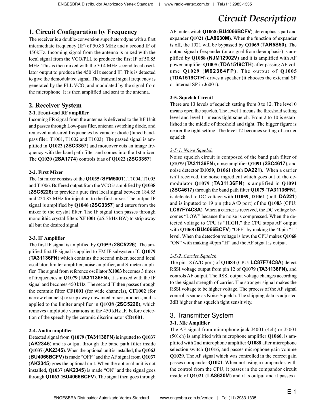 Vertex Standard VX-4200 service manual Circuit Description, Circuit Configuration by Frequency 