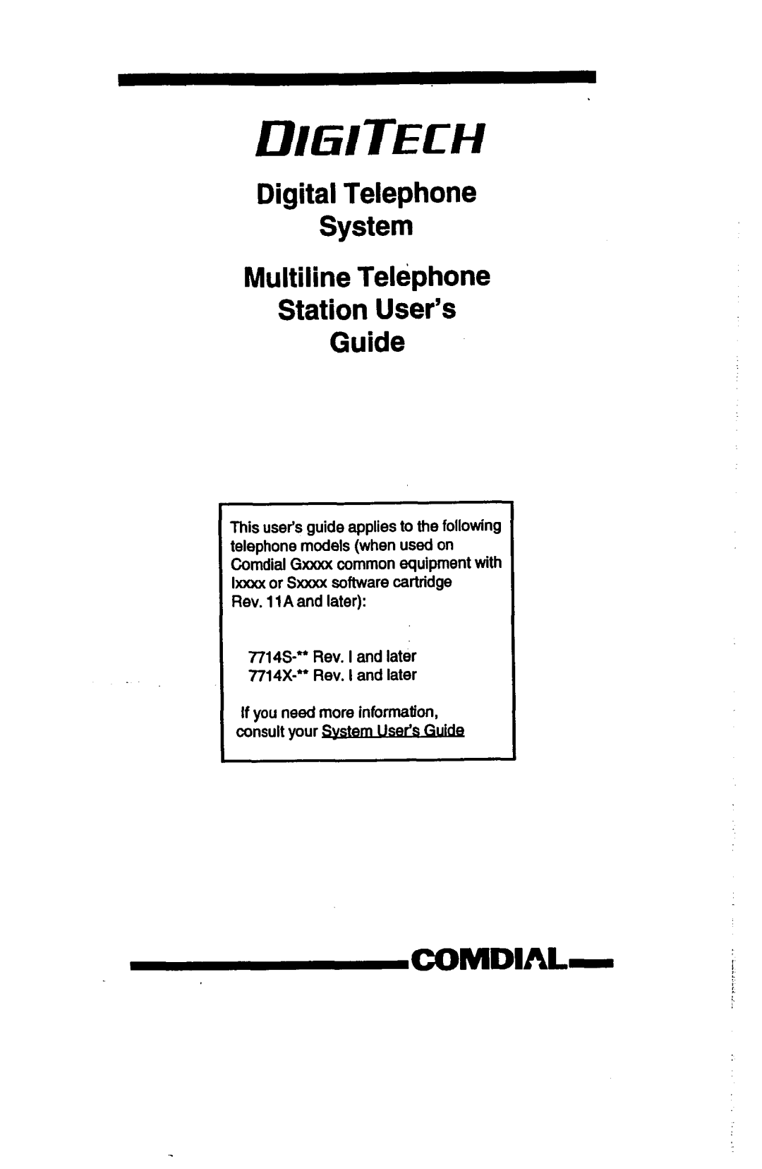 Vertical Communications 7714X, 7714s manual Dig/Tech 