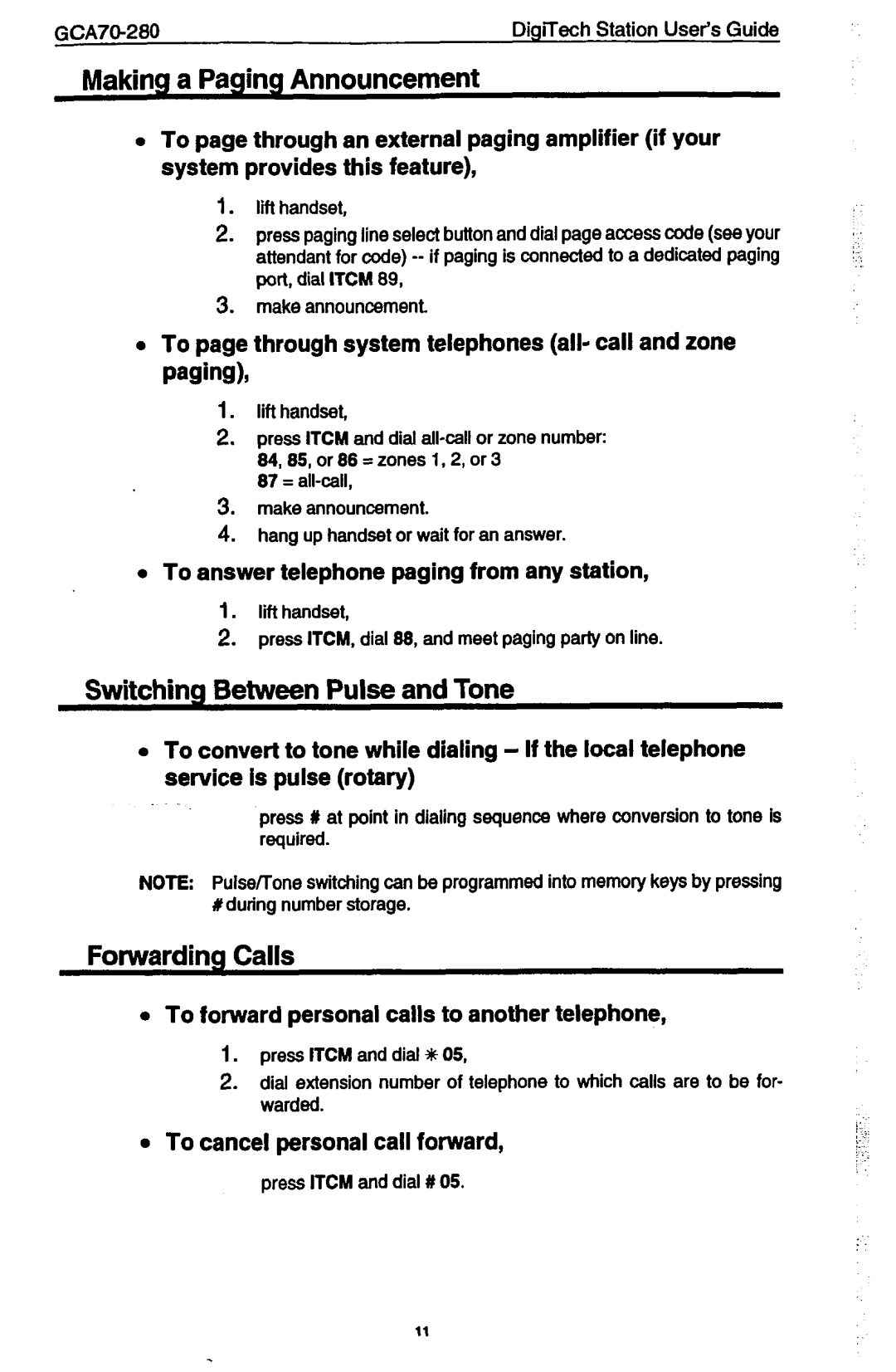 Vertical Communications 7714X, 7714s manual Making a Paging Announcement, Switching Between Pulse and Tone, Forwarding Calls 