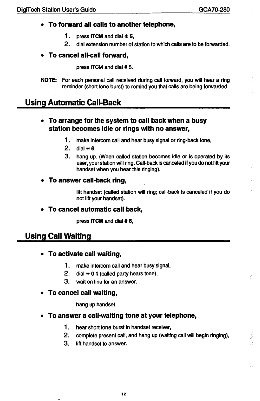 Vertical Communications 7714s, 7714X manual Using Automatic Call-Back, Using Call Waiting 