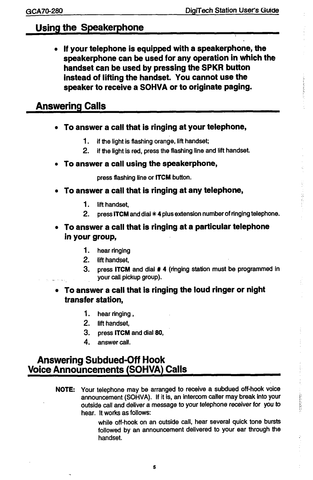 Vertical Communications 7714X, 7714s manual Using the Speakerphone, Answering Calls 