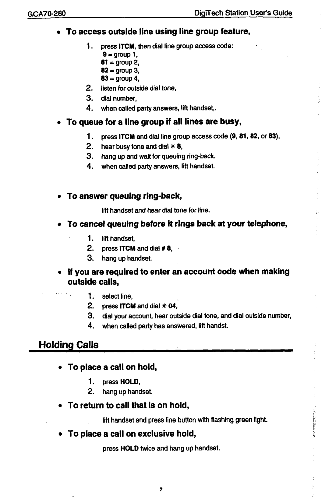 Vertical Communications 7714X, 7714s manual Holding Calls 