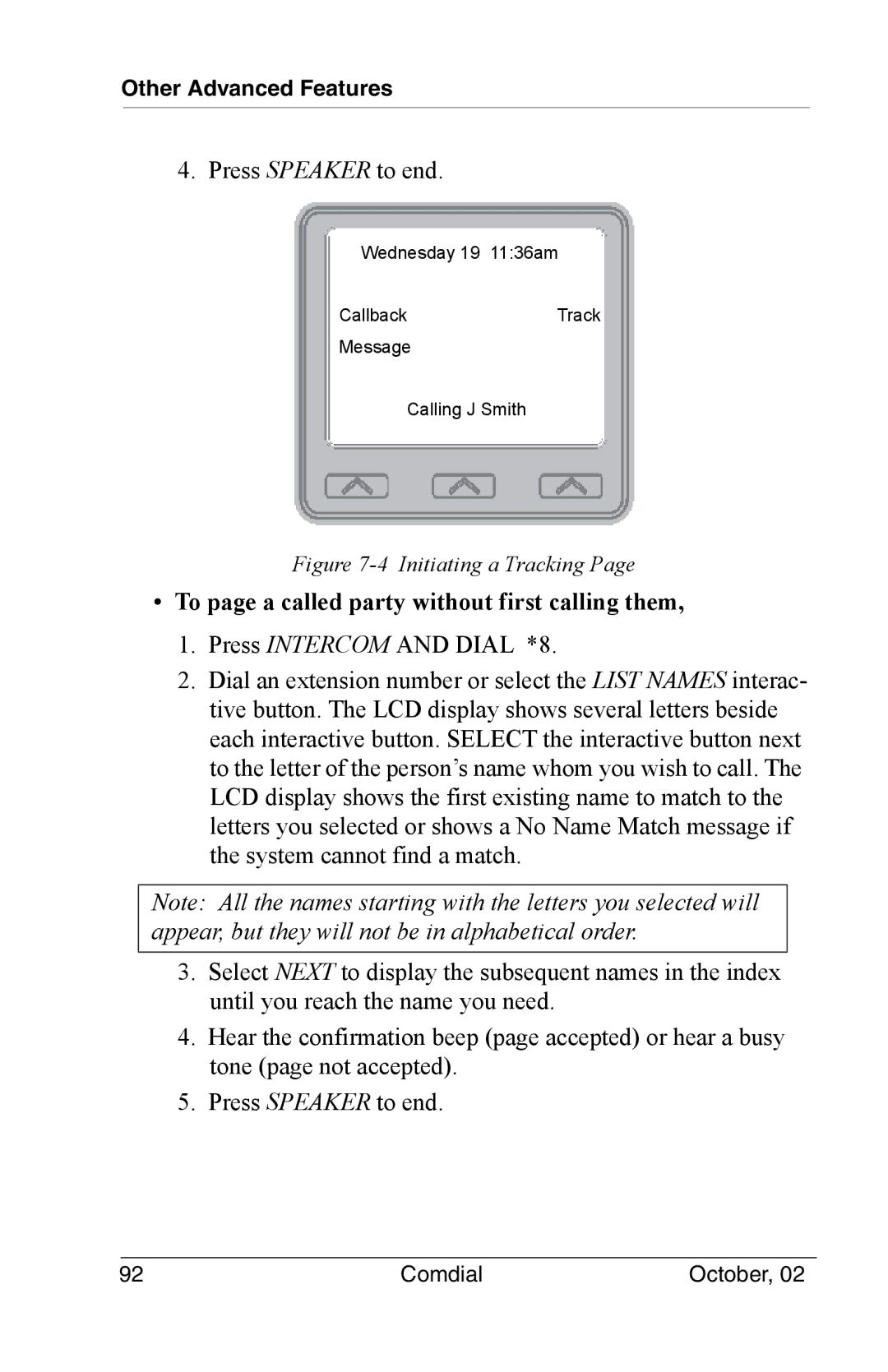 Vertical Communications 8012S manual To page a called party without first calling them, Initiating a Tracking 