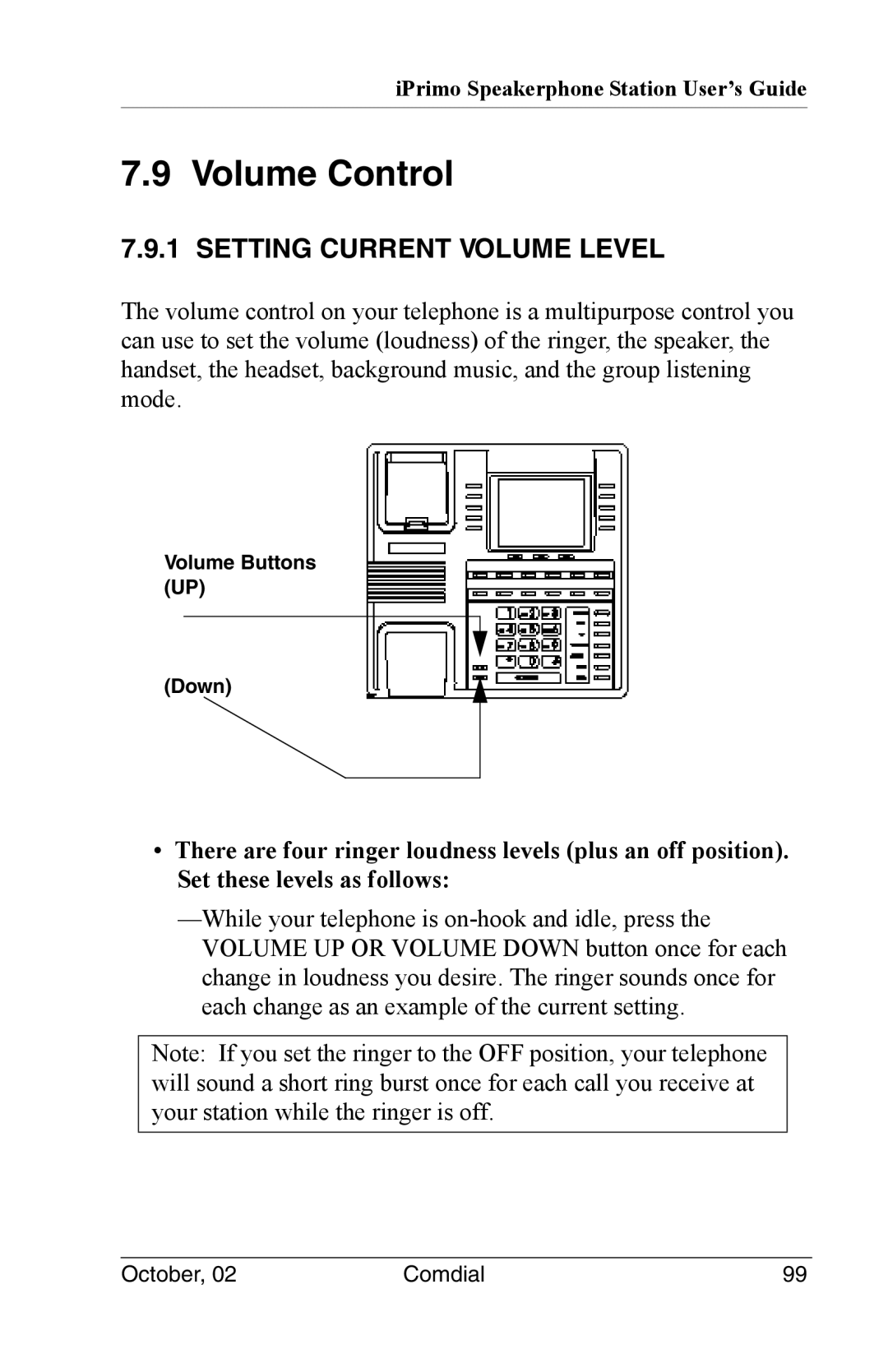 Vertical Communications 8012S manual Volume Control, Setting Current Volume Level 