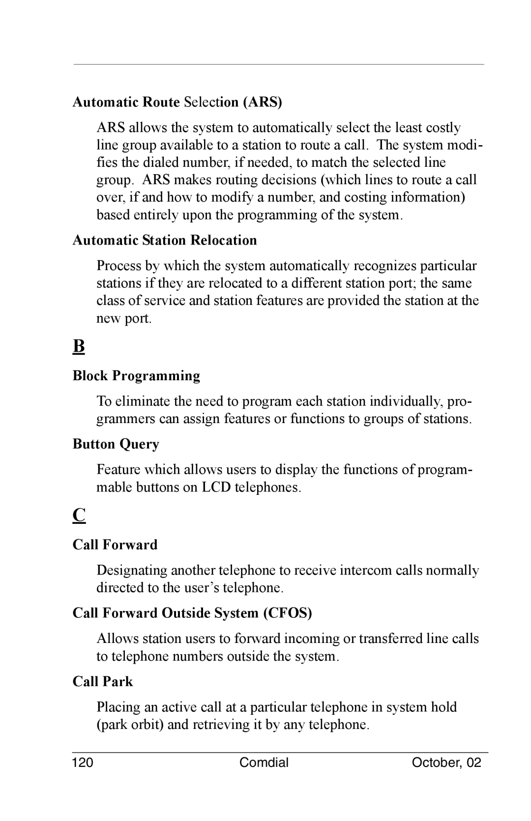 Vertical Communications 8012S Automatic Route Selection ARS, Automatic Station Relocation, Block Programming, Button Query 